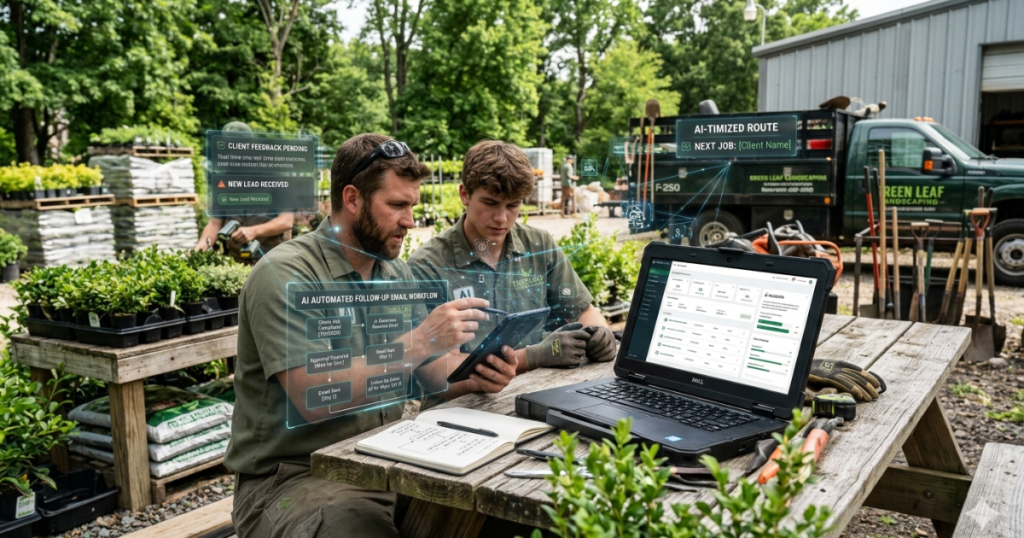 ai crm for landscapers showing automated follow up email workflow