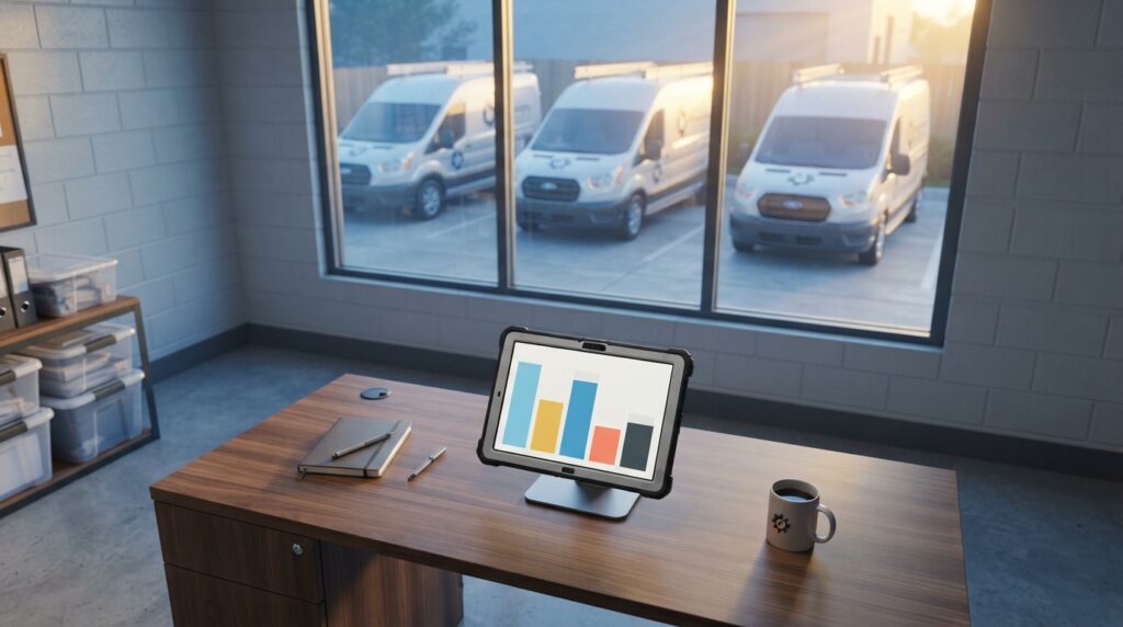 Best-AI-CRM-for-plumbing-companies-dashboard-on-a-tablet-at-a-job-site
