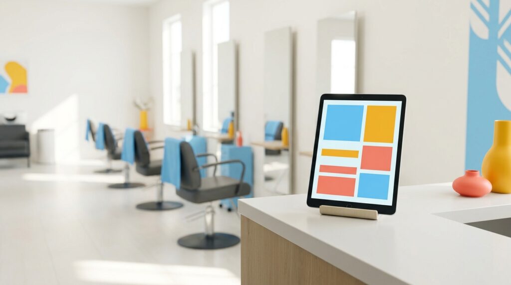 Best-salon-software-with-AI-booking-in-2026-displayed-on-a-tablet-at-a-salon-reception-desk