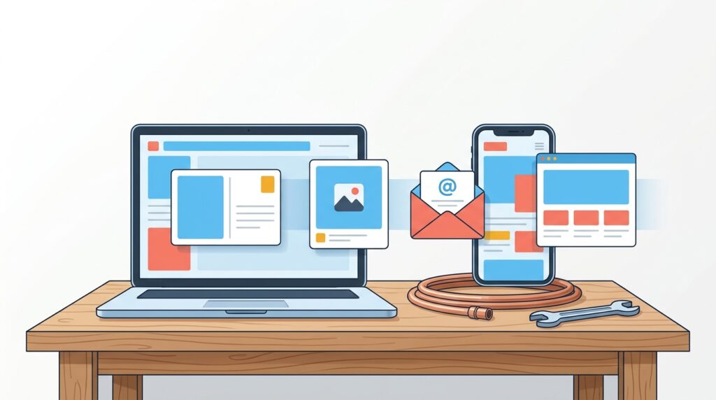 Best-AI-writing-tools-for-plumbing-businesses-displayed-on-a-laptop-and-smartphone