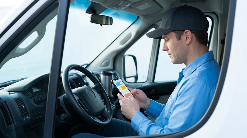 plumber-setting-up-AI-missed-call-text-back-automation-on-mobile-phone